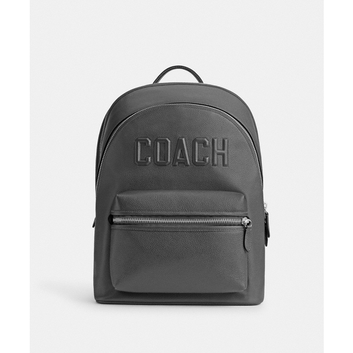Charter Backpack With Coach Graphic Grey (Debossed Pebble Charter Backpack With Coach Graphic Grey (Debossed Pebble