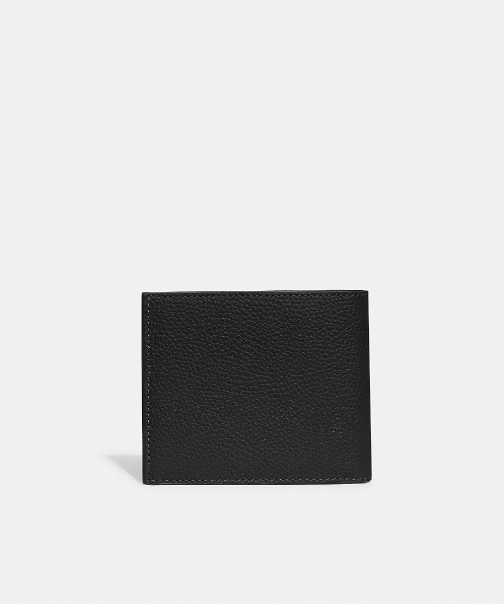 Double Billfold Wallet Black Pebbled Leather